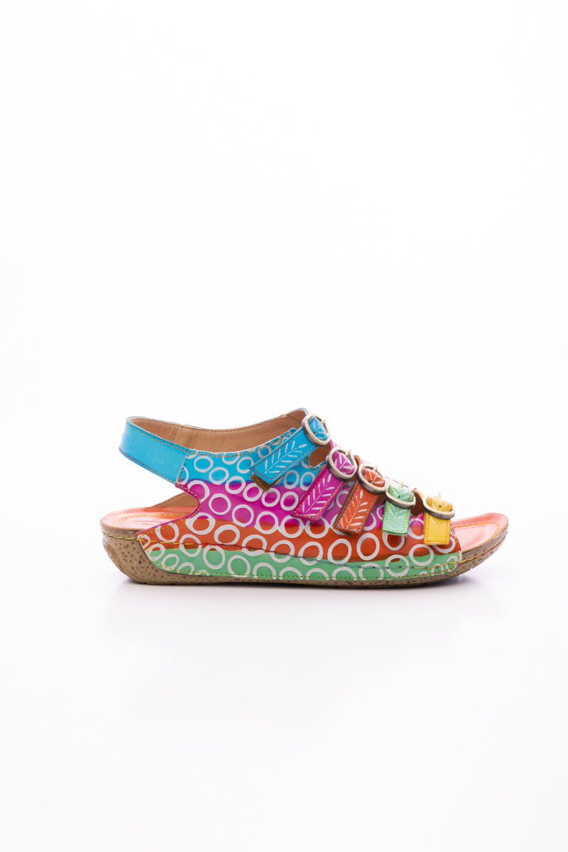Soffia | Rainbow Strap Bubble Pattern Leather Sandal