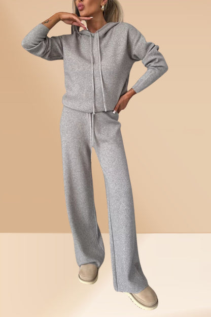 Color Hooded Sweatshirt Wide-leg Outfit Set