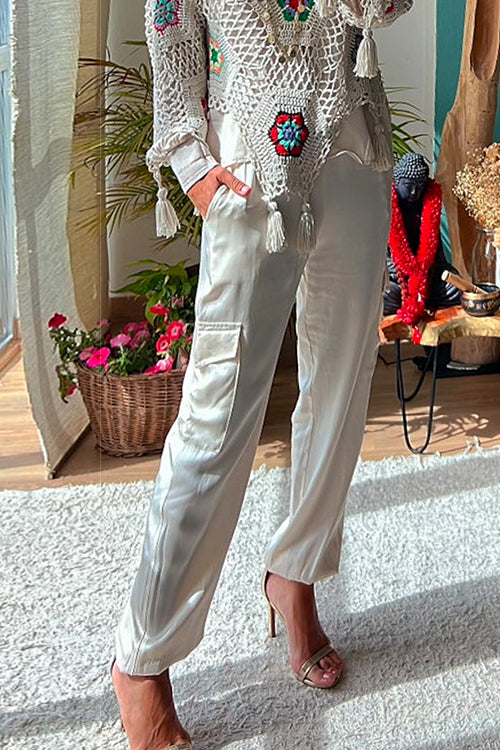 Moxidress Satin Cargo Pants With Pockets