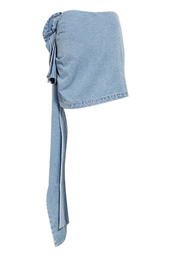 Denim Mini Skirt With 3d Roses
