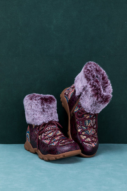 Soffia | Ankle Fur Lace Up Leather Combat Boot
