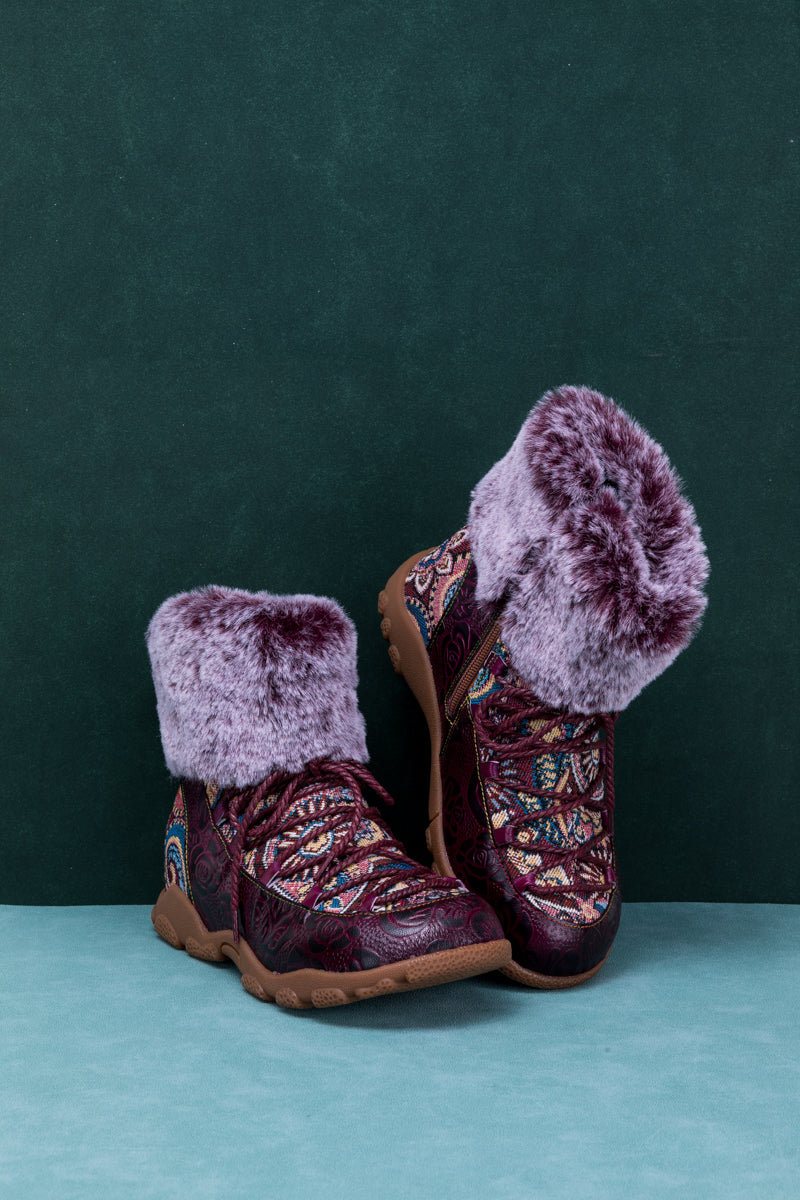 Soffia | Ankle Fur Lace Up Leather Combat Boot
