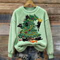 Christmas Tree Playful Cats Women's Cozy Plush Sweater