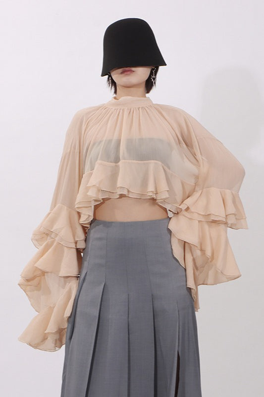 Ruffle Inserted Drop Shoulder Blouse