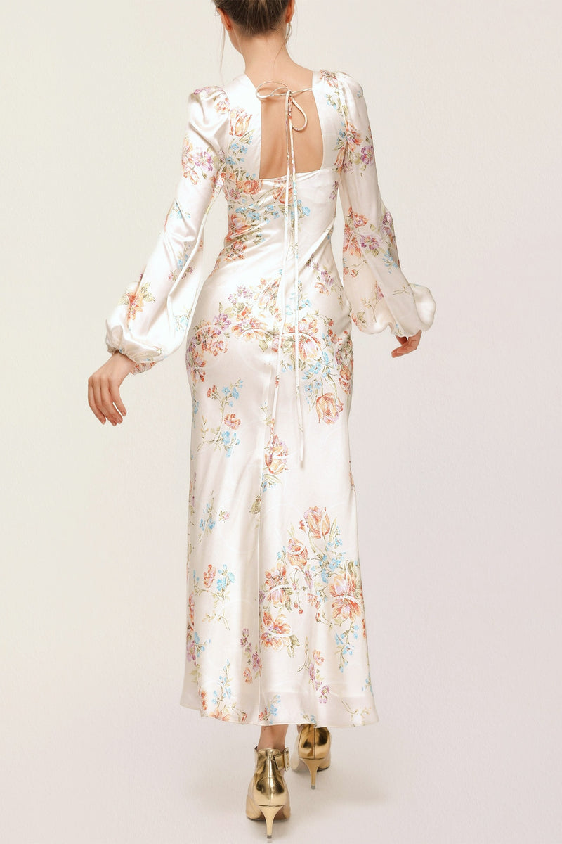 Melissa Print V-neck Satin Maxi Dress