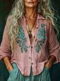 Women's Vintage Linen Bohemian Print Shirt elevenforest