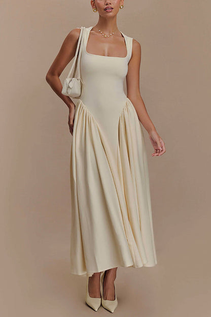 Moxidress Square Neck Sleeveless Flowy Maxi Dress