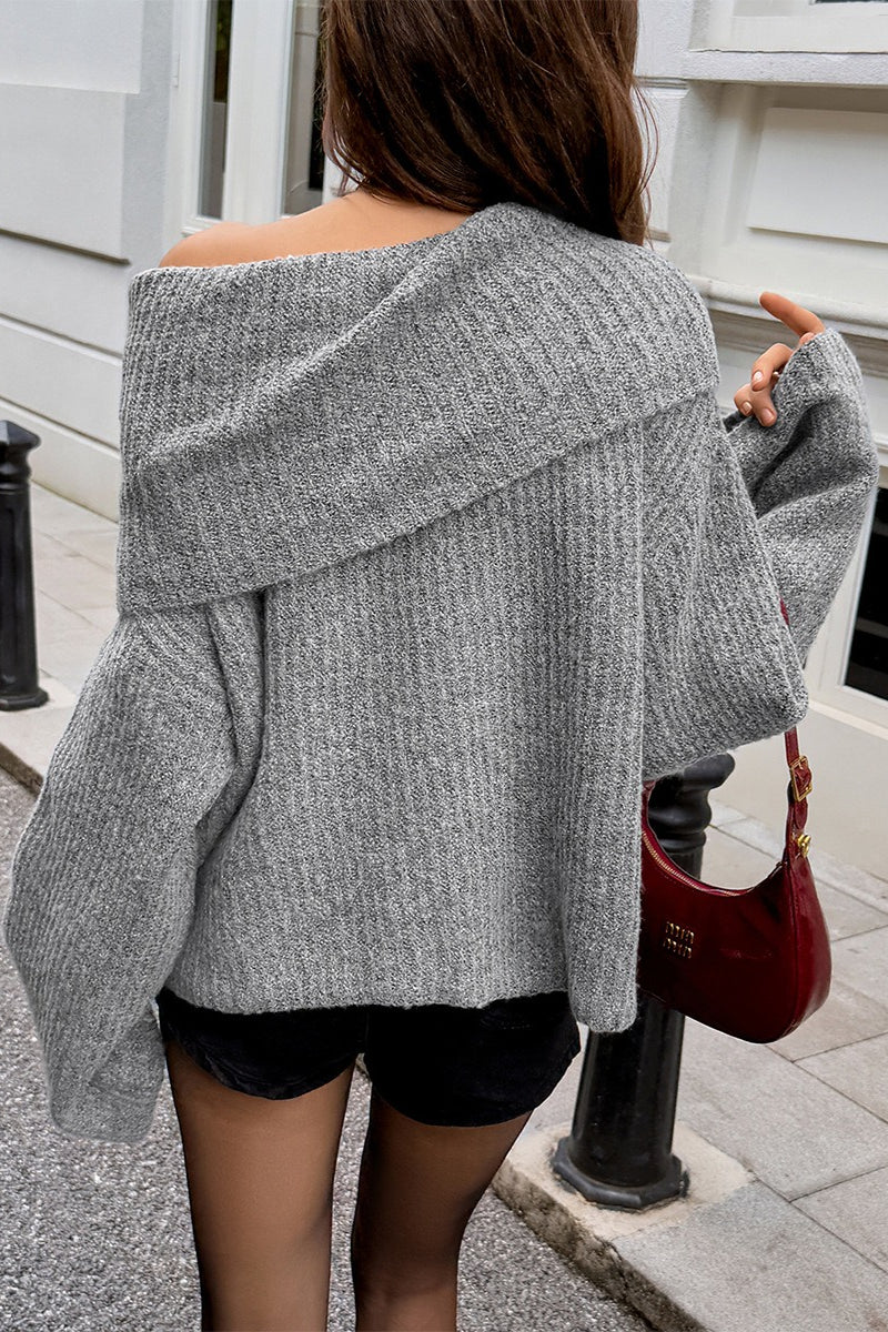 Off-the-shoulder Bell Sleeve Loose Sweater
