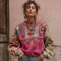 Vintage Bohemian Floral Embroidery Patchwork Crew Neck Sweatshirt elevenforest