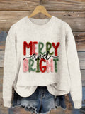 Comstylish Christmas Merry And Bright Embroidered Cozy Knit Sweater