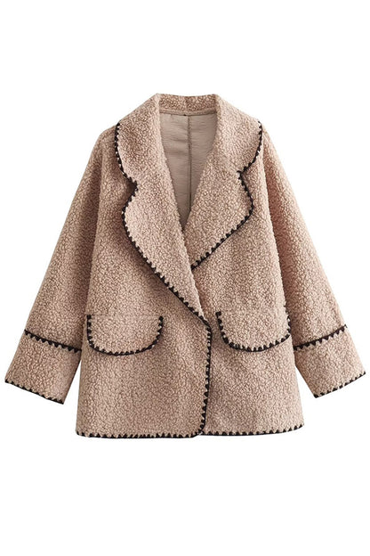 Lamb Wool Lapel Loose Pocket Coat