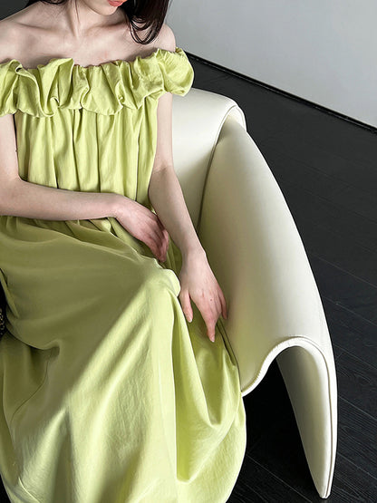 Loose Sleeveless Elasticity Pleated Color Split-joint Off-the-shoulder Maxi Dresses