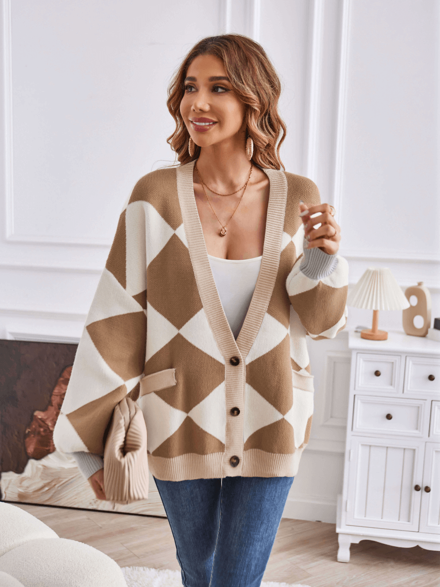 Boyfriend Pocketed Knit Cardigan - Khaki