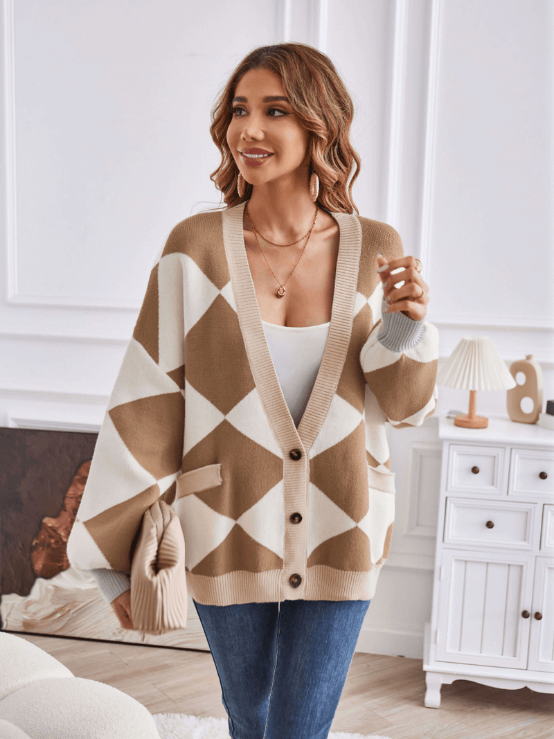 Boyfriend Pocketed Knit Cardigan - Khaki
