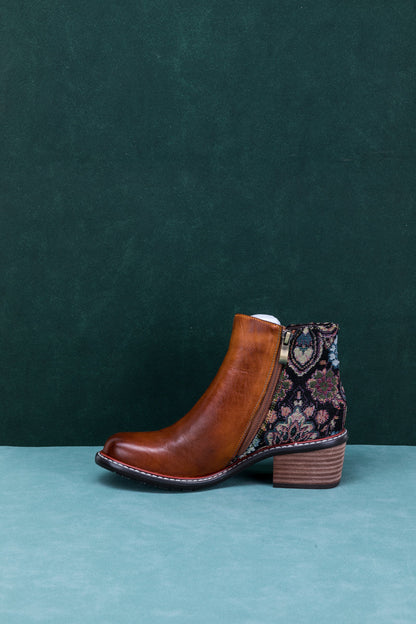 Soffia | Petal Applique Leather Ankle Boot