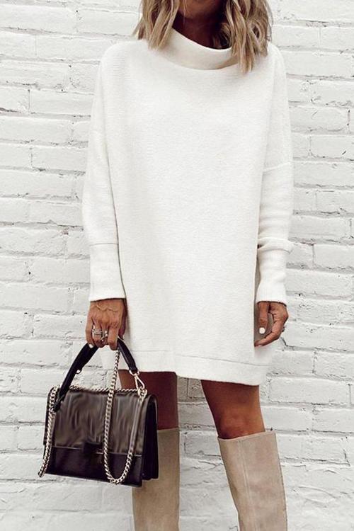 Moxidress Mockneck Drop Shoulder Mini Dress
