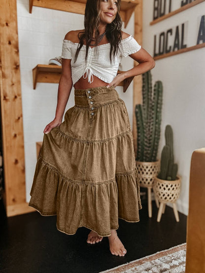 Sandie Tiered Denim Maxi Skirt