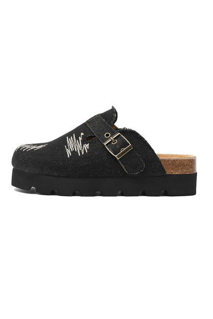 Distressed Denim Closed-toe Slip-on Flat