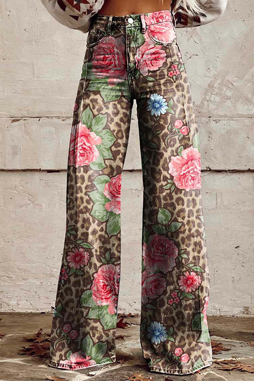 Moxidress Leopard Print Wide Leg Pocketed Pants