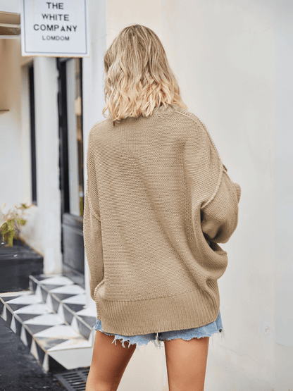 Hughes Heart Neck Knit Sweater - Khaki