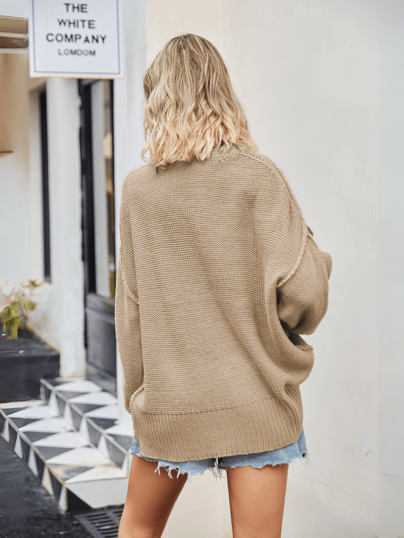 Hughes Heart Neck Knit Sweater - Khaki