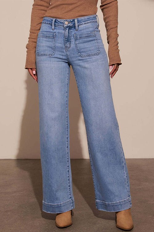 Straight Wide Leg Denim Pants