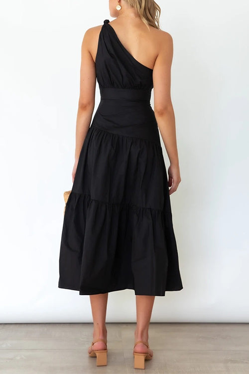 Moxidress One Shoulder High Waist Tiered Maxi Dress