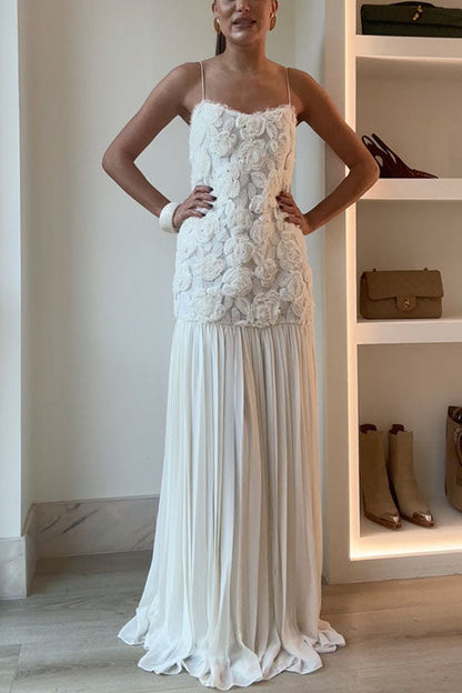 Moxidress Spaghetti Strap Applique Patchwork Maxi Dress