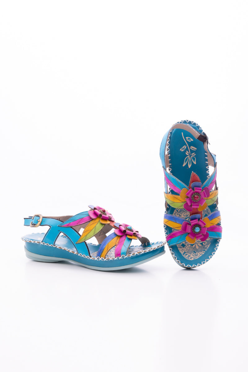 Soffia | Skylar Blossom Applique Leather Slingback Sandal