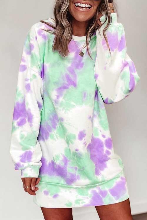 Tie Dye Long Sleeve Sweatshirt Dress