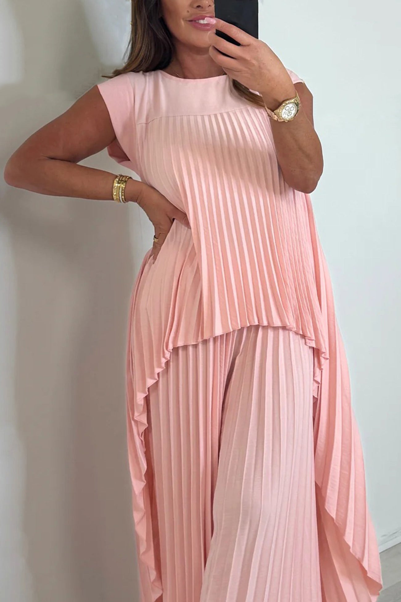 High-low Pleated Tank Top Pants Set