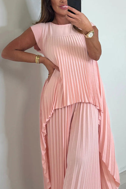 High-low Pleated Tank Top Pants Set