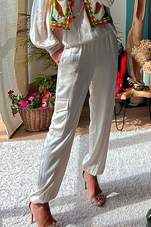 Moxidress Satin Cargo Pants With Pockets