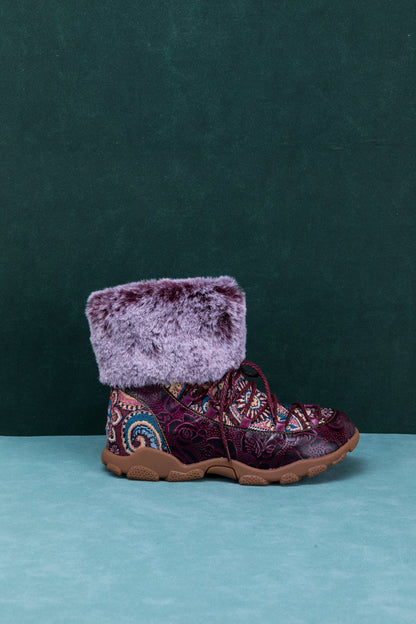Soffia | Ankle Fur Lace Up Leather Combat Boot