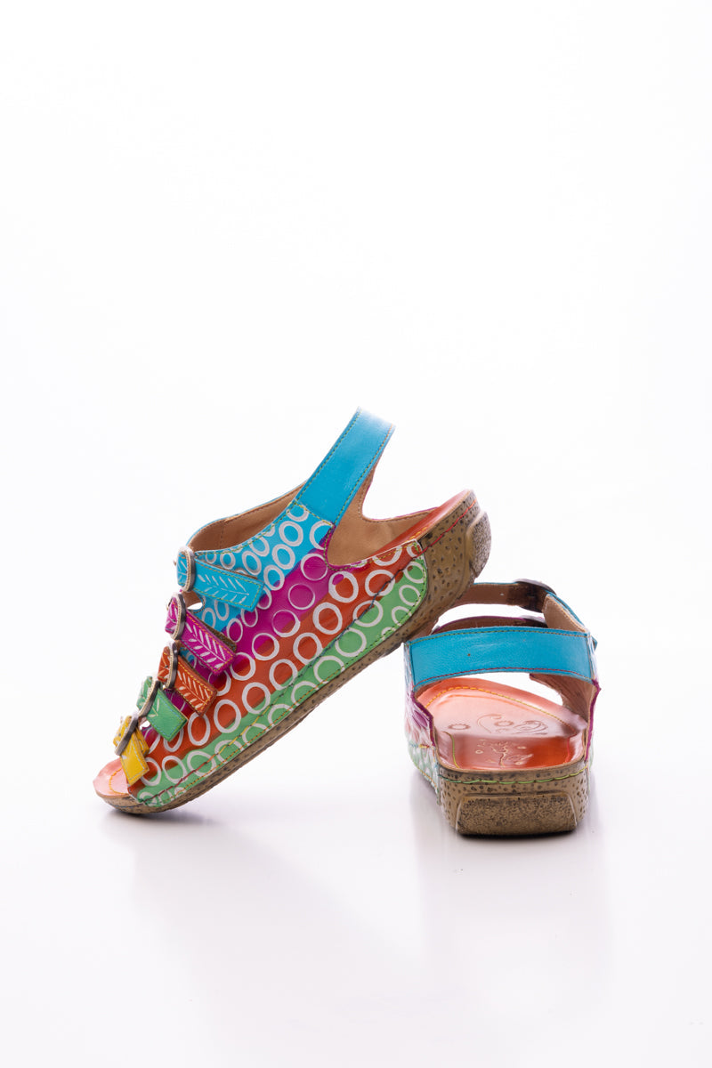 Soffia | Rainbow Strap Bubble Pattern Leather Sandal