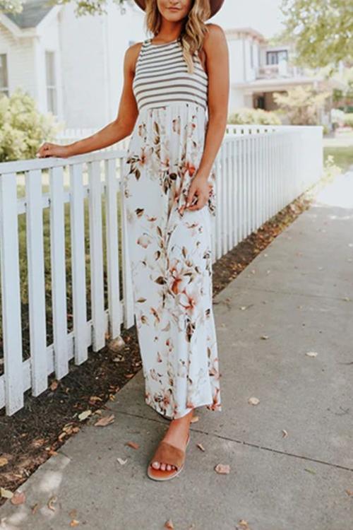Moxidress Sleeveless Stripes Splice Maxi Dress