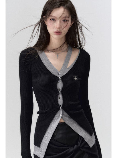 Black Knit Long Cardigan With Hollow Out Design