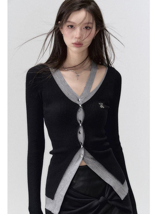 Black Knit Long Cardigan With Hollow Out Design