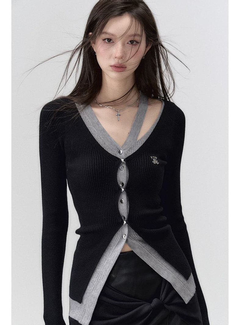 Black Knit Long Cardigan With Hollow Out Design
