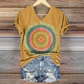 Women's Colorful Mandala Pattern Art Print V-Neck Casual T-Shirt