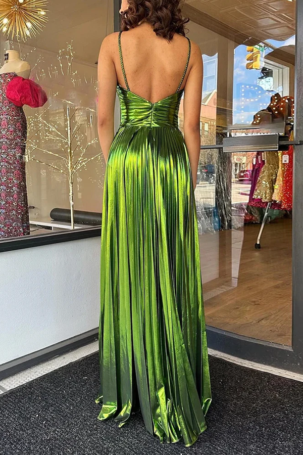 Queen Style Metal Fabric Suspender Strapless Party Hollow Out Pleated Long Skirt