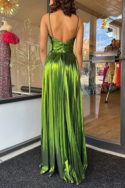 Queen Style Metal Fabric Suspender Strapless Party Hollow Out Pleated Long Skirt