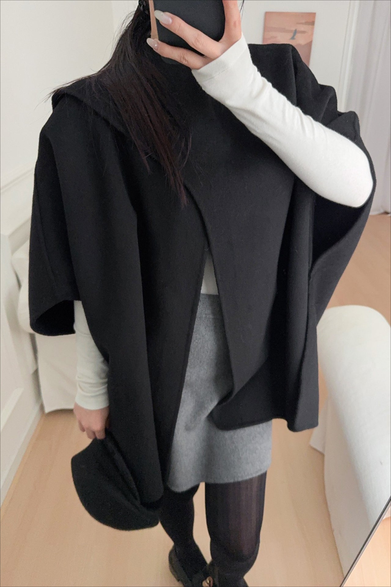 Wool Tencel Scarf Shawl Cape Irregular Coat