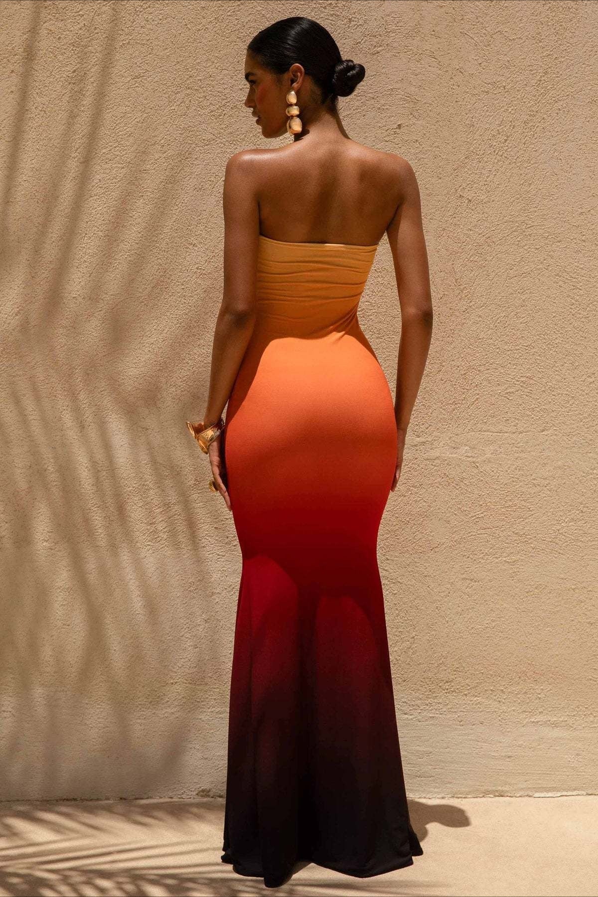 Bandeau Mermaid Print Maxi Dress