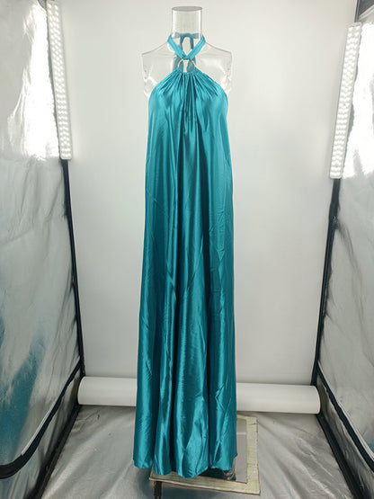A-line Loose Backless Color Tied Halter-neck Maxi Dresses