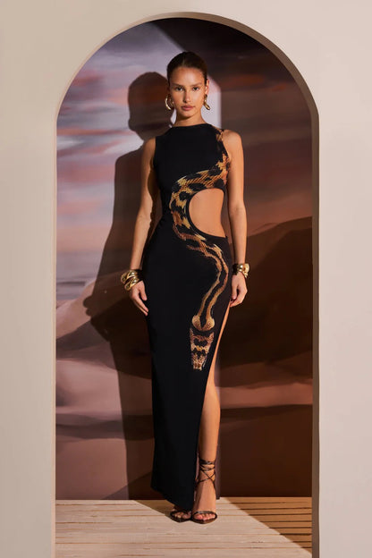 Yetta Snake Printed Cut-out Maxi Dress