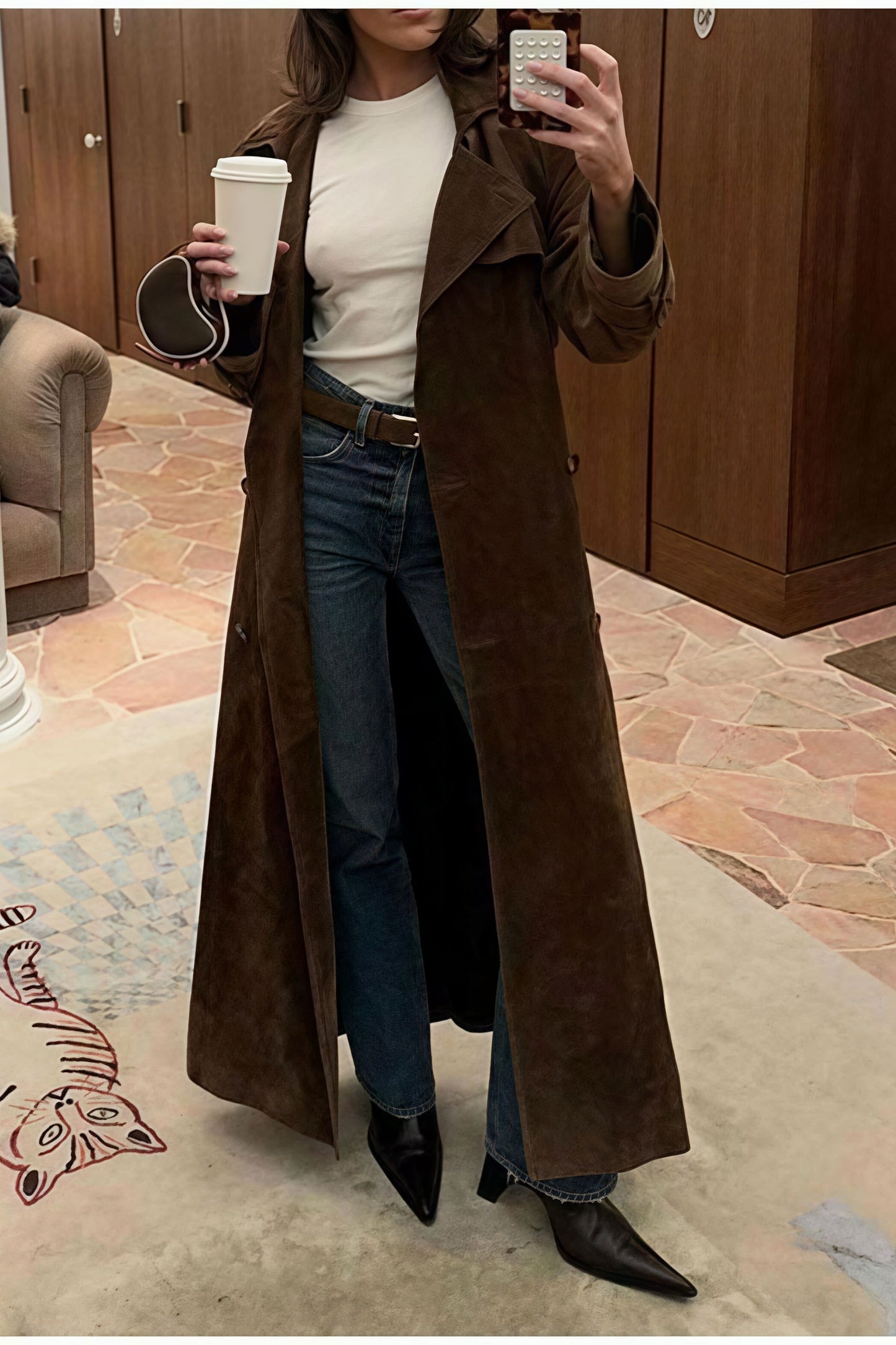 Double Breasted Tie Waist Long Overcoat