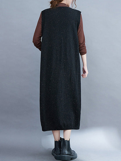 Color Knitting V-neck Sleeveless Sweater Dress