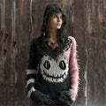 Halloween Spooky Face Contrast Distressed Knit Hooded Sweater artswardrobe