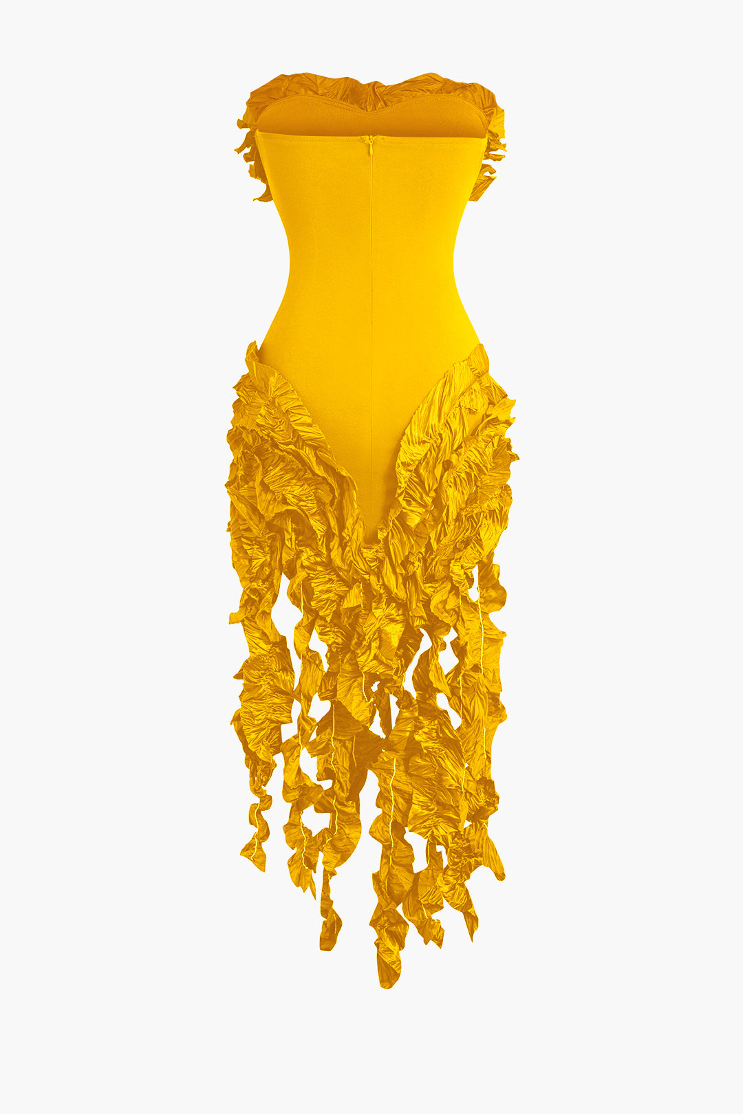 Color Ruffled Fringe Strapless Midi Dress